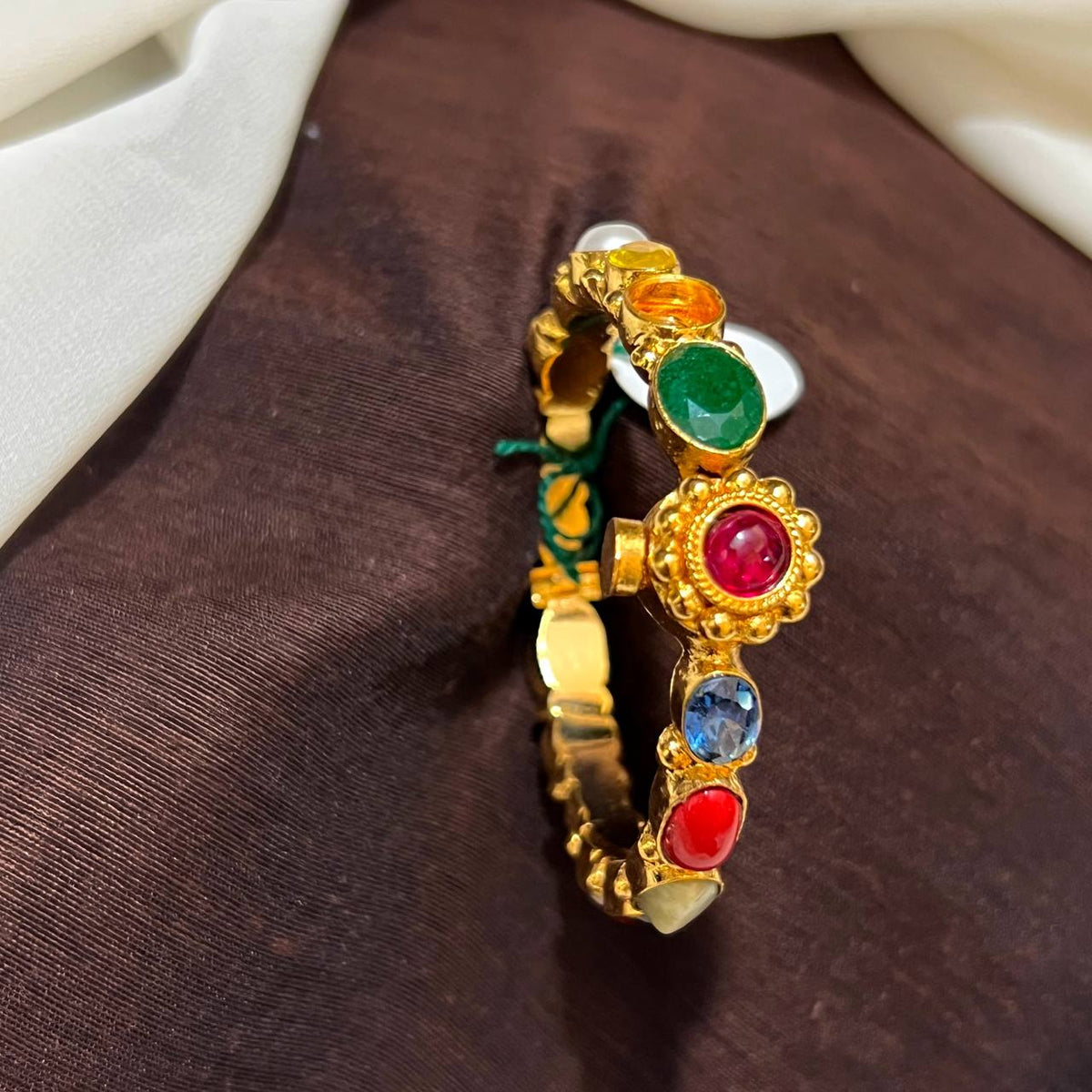 Silver Replica Navaratna bangle With Screw - BG00693