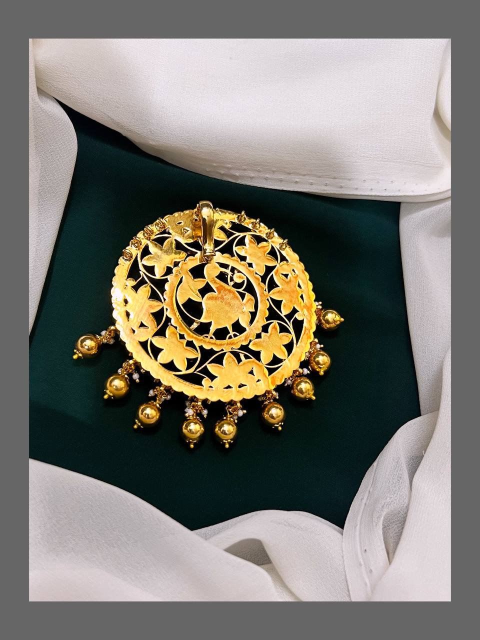 Ruby Peacock and Flower Pendent in Kundan - KP00101