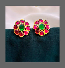 Heart Shape Ruby Stud earring in Kundan - KE00218
