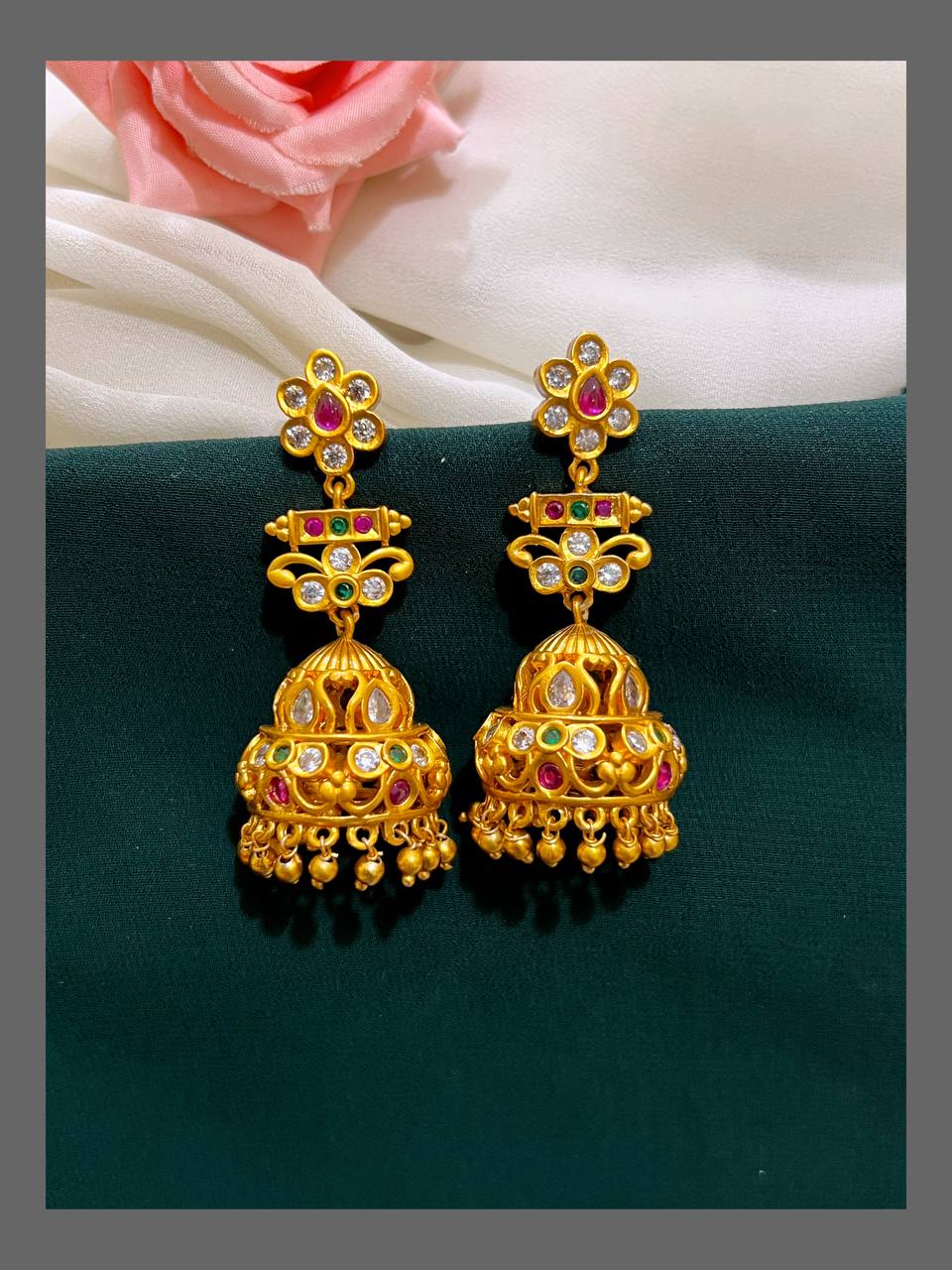 Multicolour Flower Jhumki In Nakshi - NE00390