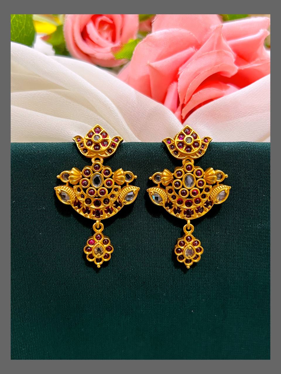 Kempu Earring In Nakshi - NE00420