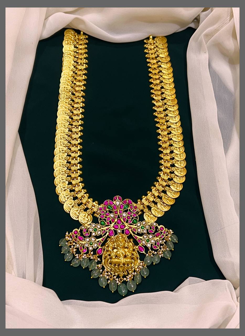 Beautiful Kasu Lakshmi Haram With Flower In Kundan - KH00265
