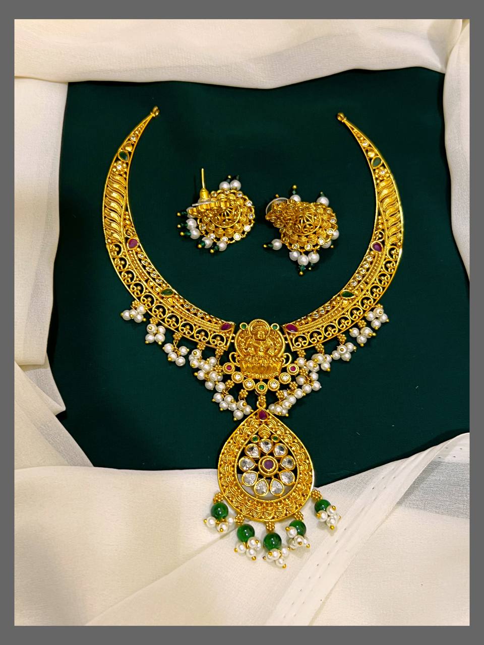 Kante Lakshmi Necklace With Jhumki In Nakshi - NN00408