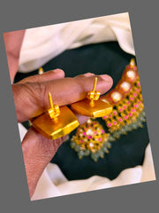 Ruby Kundan Necklace With Emerald Pearls - KN00498