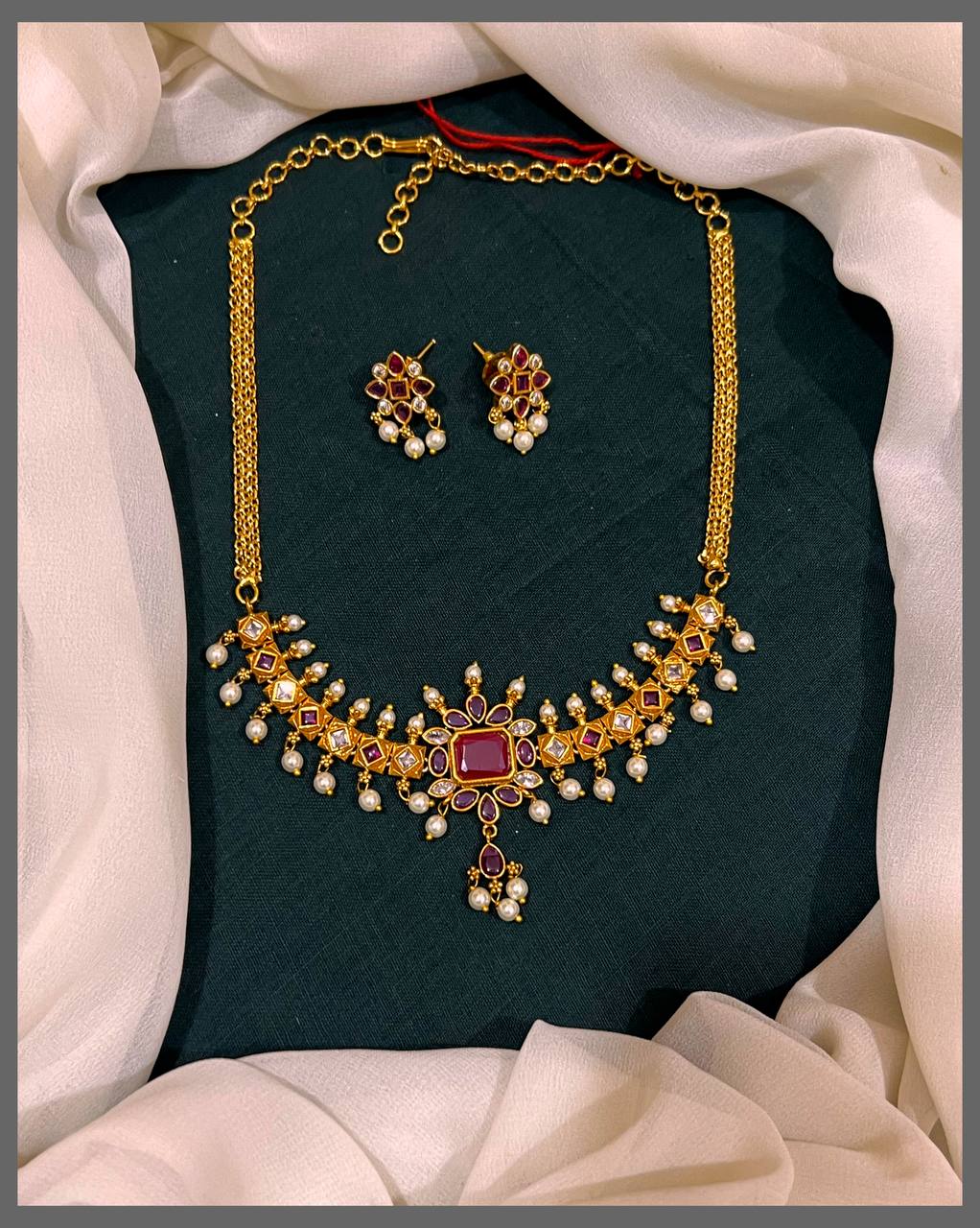 Beautiful white Pearl Necklace in Nakshi - NN00542