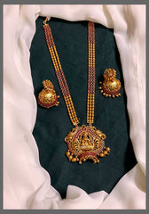 Ruby and Golden Beads Haram with Lakshmi Pendant - PB00276