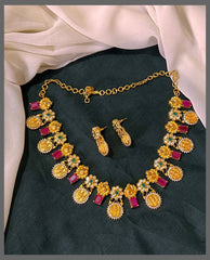 Elegant Flower and Lakshmi Kashu Necklace in Nakshi -NN00578