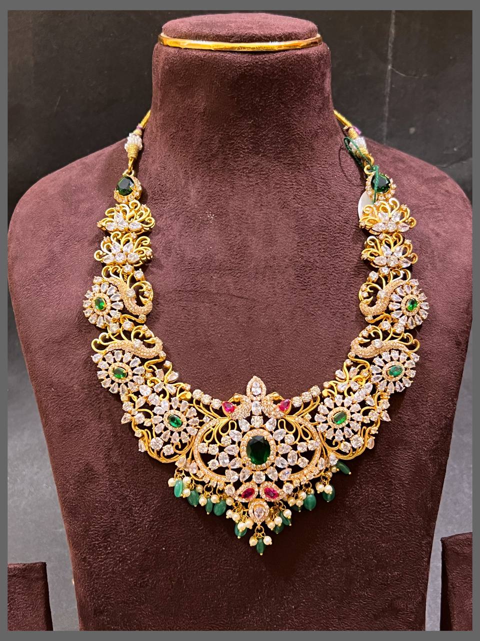 Flower Moissanite Necklace in Kundan -KH00320