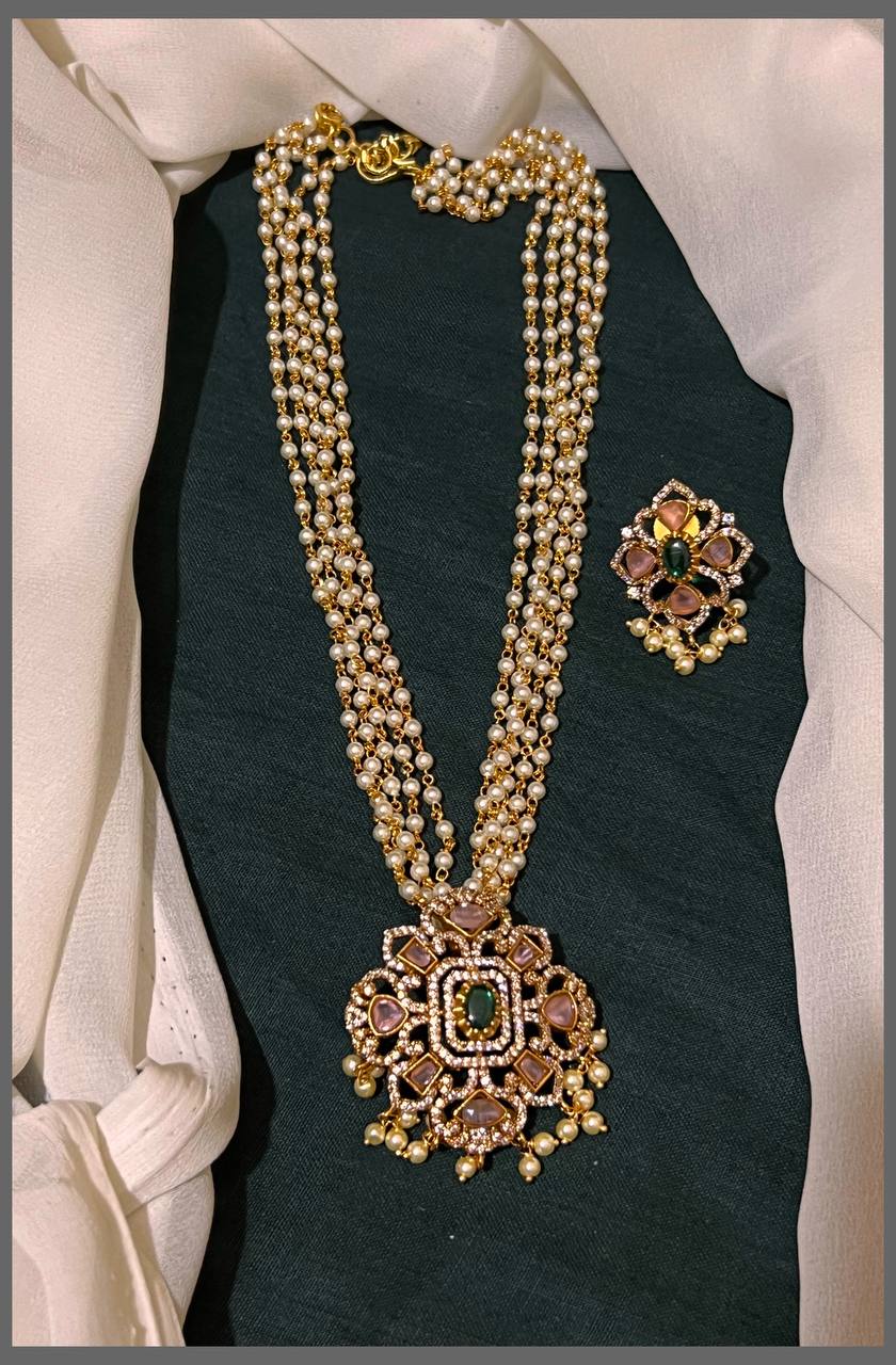 5 Layer White Pearl Haram with Beautiful Elegant Pendant - PB00415