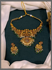 Lord Lakshmi Pendant with Peacock Necklace in Nakshi - NN00650