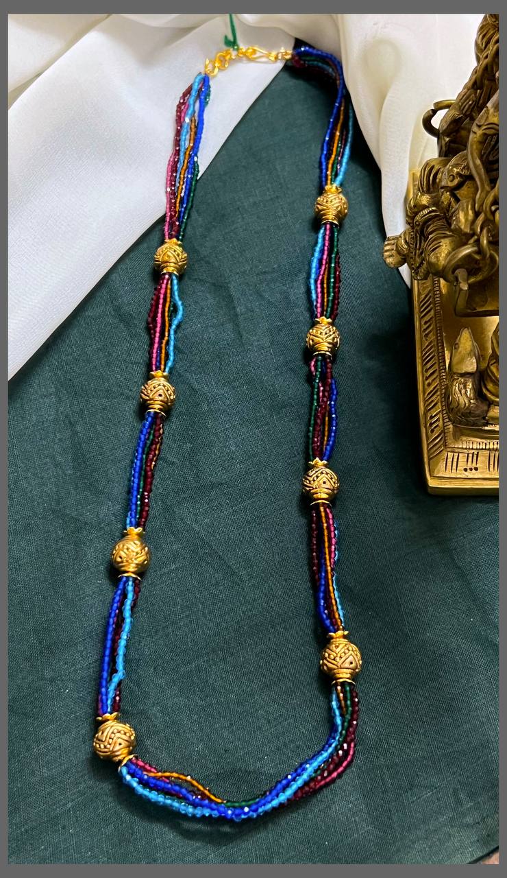 Multi colour Pearl with Side Golden Beads Haram - PB00445