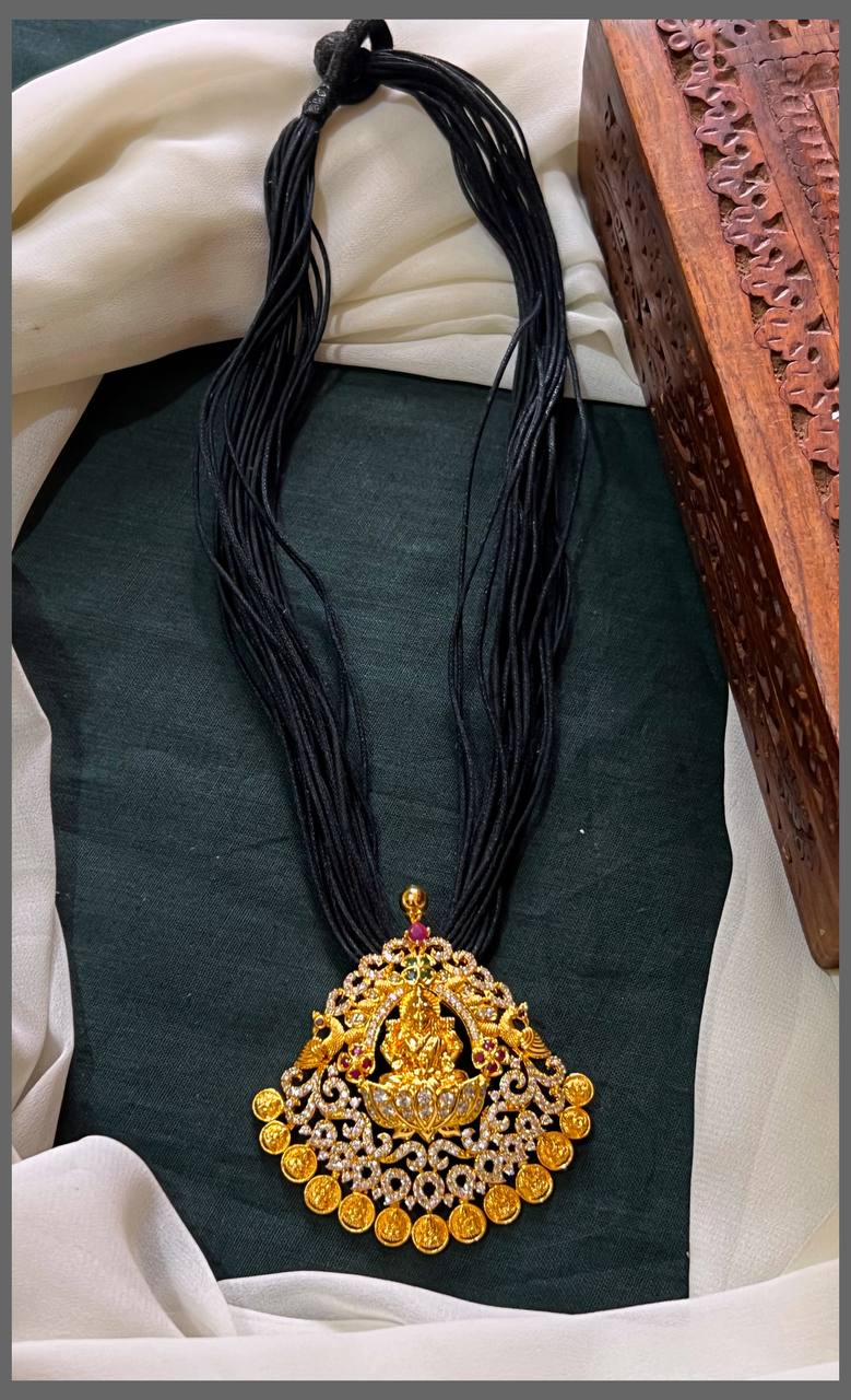 Lakshmi Pendant Necklace in Black Dori - BD0099