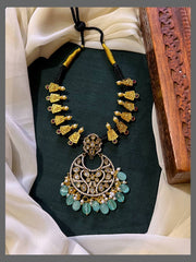 Antique Victorian Pendant with Side Nakshi Pendant in Black Dori - BD00109