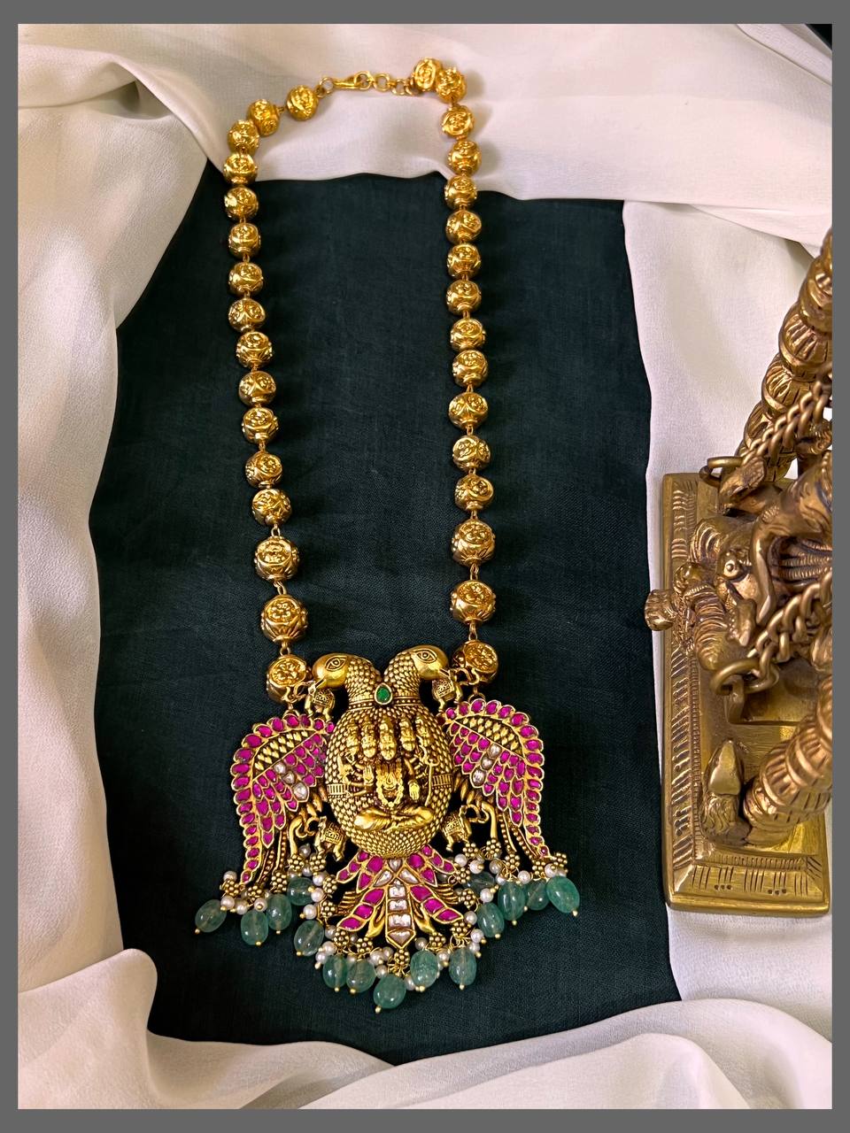 Ruby Gandaberunda Kundan Pendant with Gold Pearl Haram - PB00482