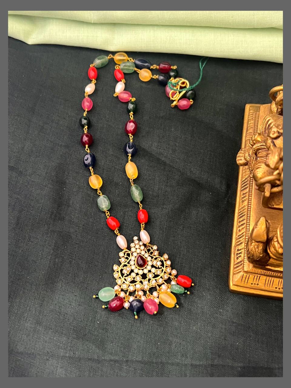 Multi Colour Pearl Haram with Victorian Pendant - PB00507
