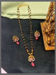 Lord Ganesh Pendant with Black Beads Haram - BD00127