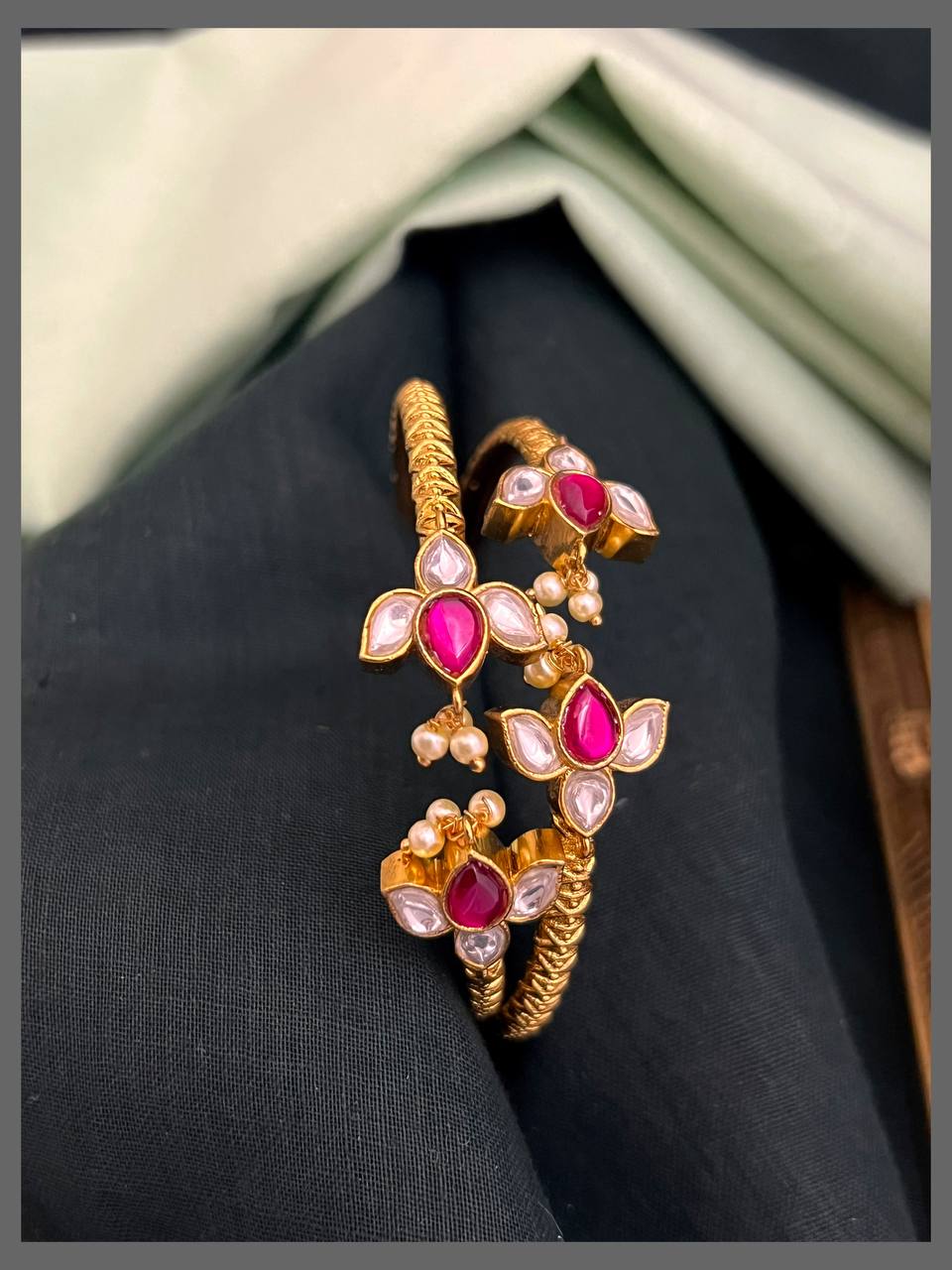 Ruby and White Lotus Bracelet In Kundan - BG00479