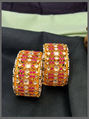 Ruby and White Stone Mozonite Bangles in Kundan - BG00602