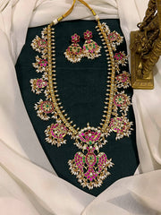 Jadau Kundan Gandaberunda Long Haram With Rice Pearls - KH00349