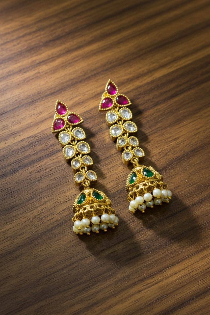 Kempu Leaf Pattern Jhumki - NE00648