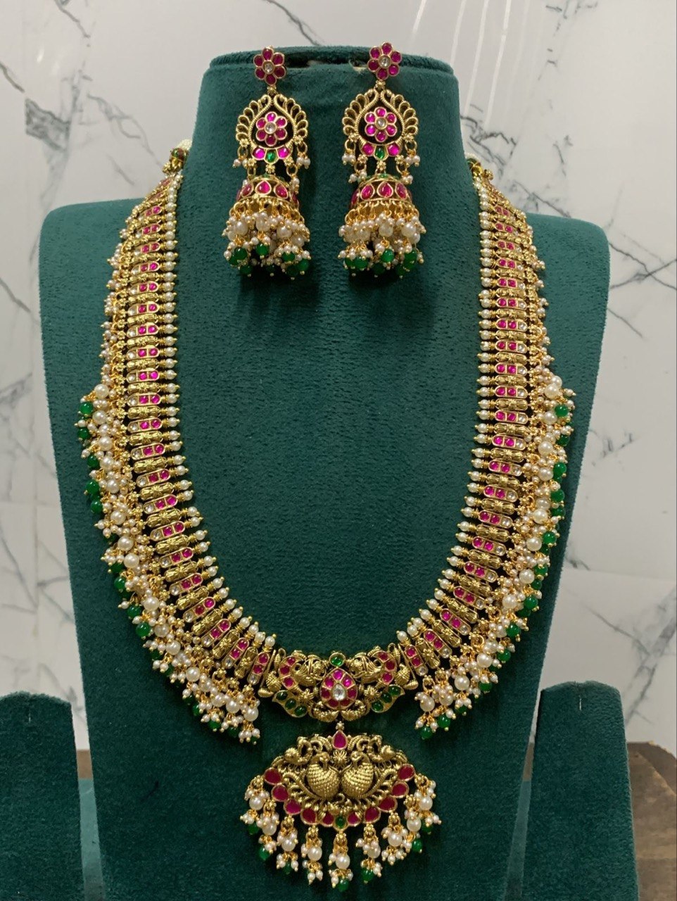 Jadau Long Guttipusalu Haram With Jhumki - KH00432