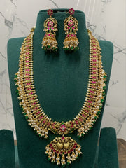 Jadau Long Guttipusalu Haram With Jhumki - KH00432