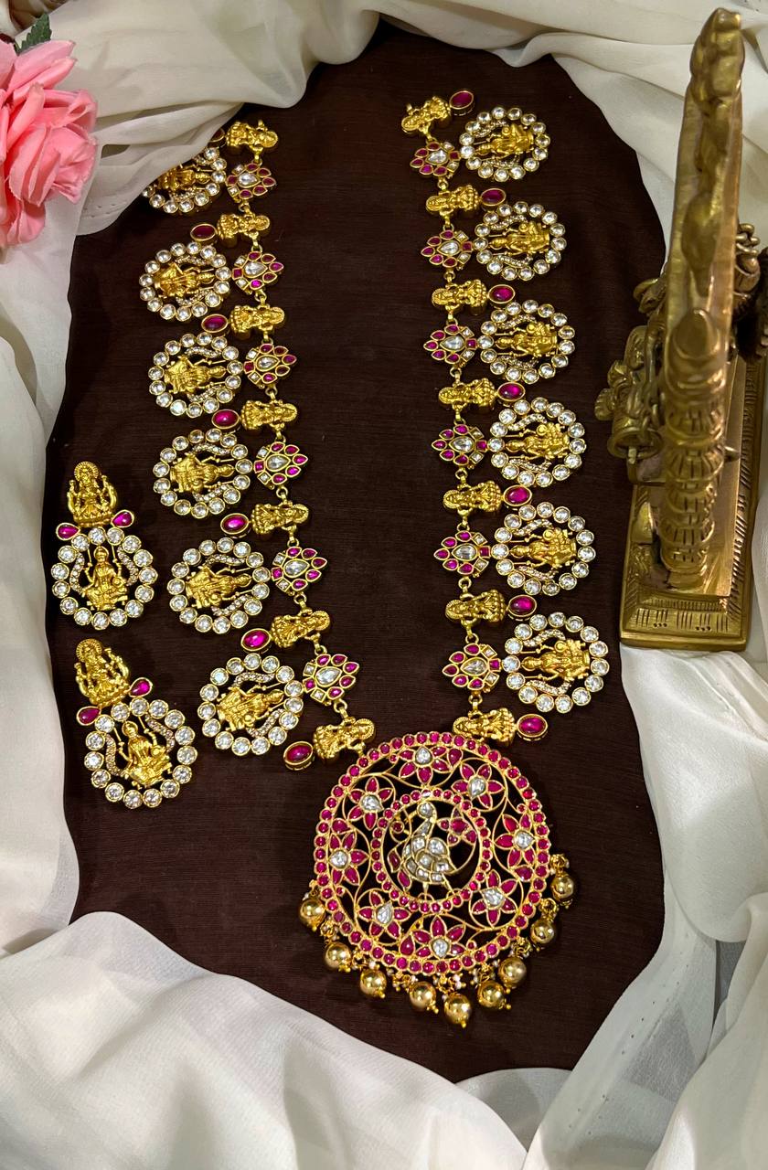 Jadau Lakshmi Long Haram With Jadau Stone Pendant - KH00430
