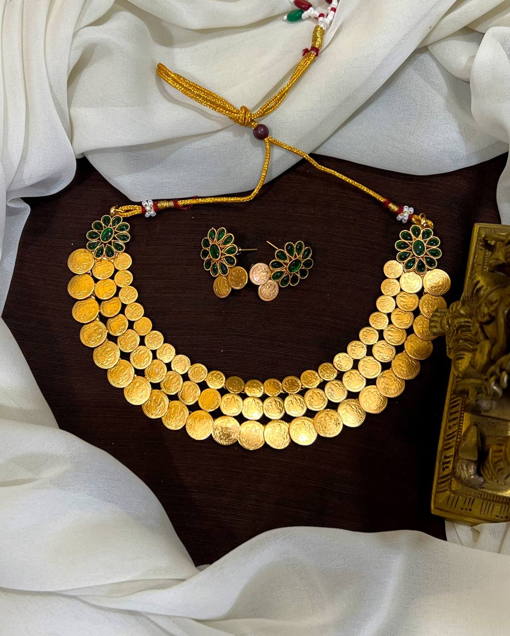 Double Step Kaasu Necklace with Kempu Stone - NN0020