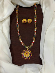 Navarathna Mid Length Haram With Earrings - NH00474