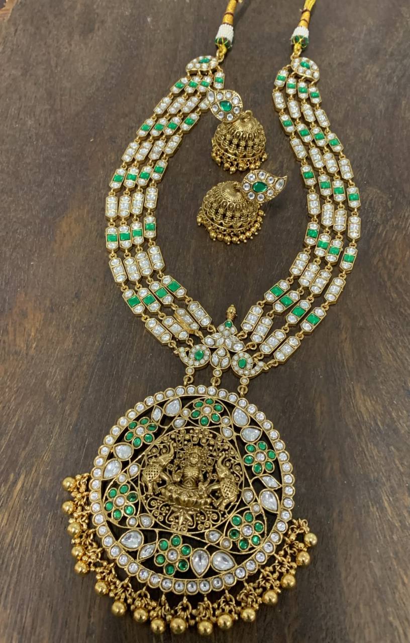 High Quality Temple Haram with Round Lakshmi Devi Pendant - KH00436