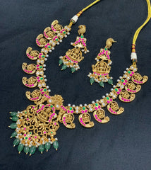 Nakshi Jadau Mango Necklace With Jhumkis - KN00687
