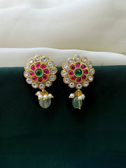 Green Pearl Flower Kundan Earrings -KE0097