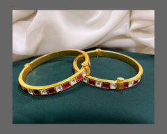 Ruby and White Stone Screw Bangles ,Size 2.4 in kundan - BG0053