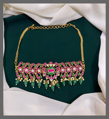 Jadau Choker With Green Beads - KN00279