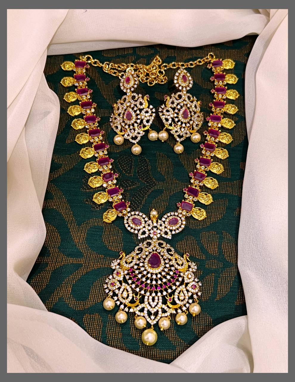 Ruby and White Stone Necklace In Nakshi - NN00318