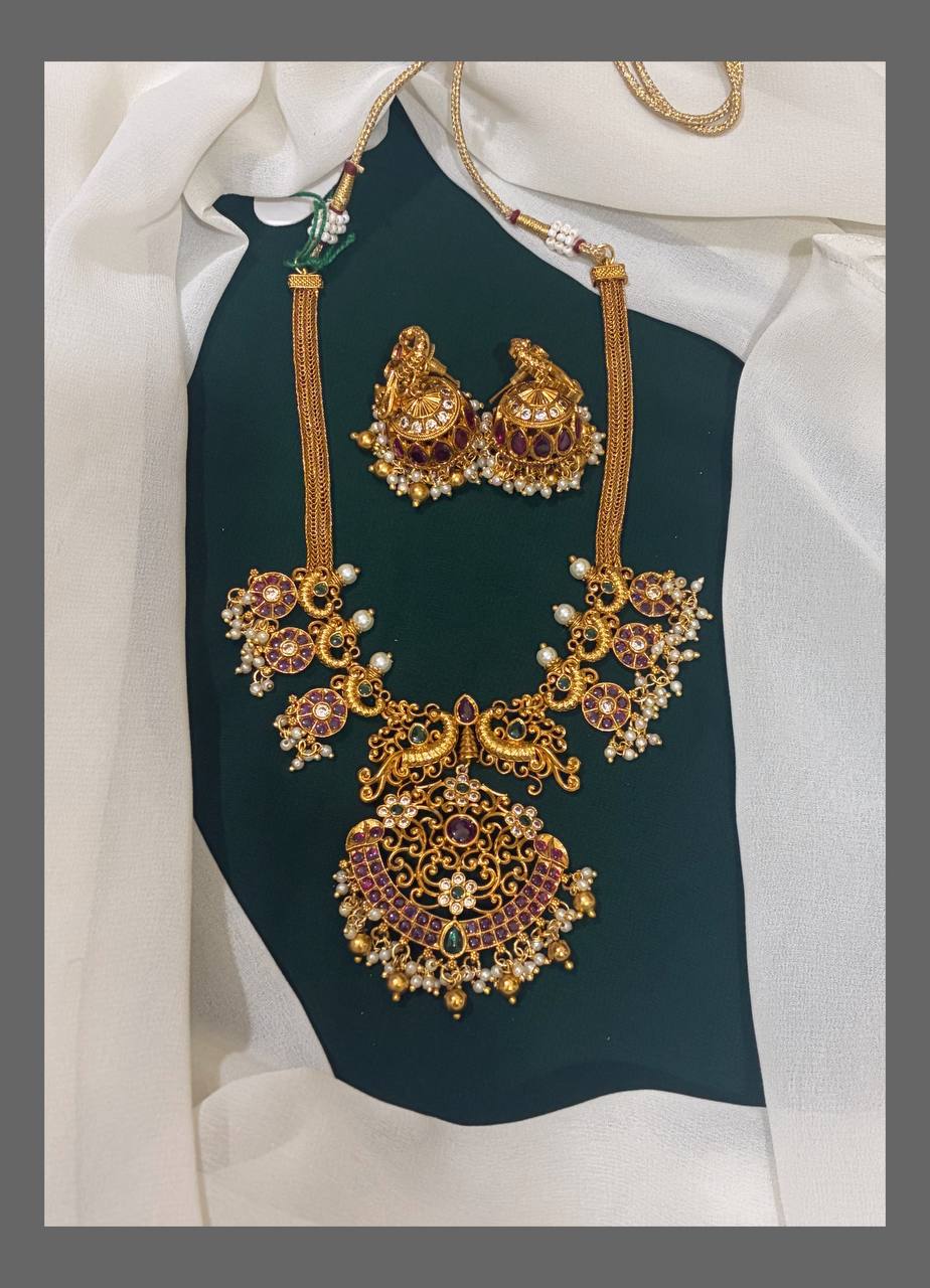 Beautiful Kempu Necklace In Nakshi - NN00380
