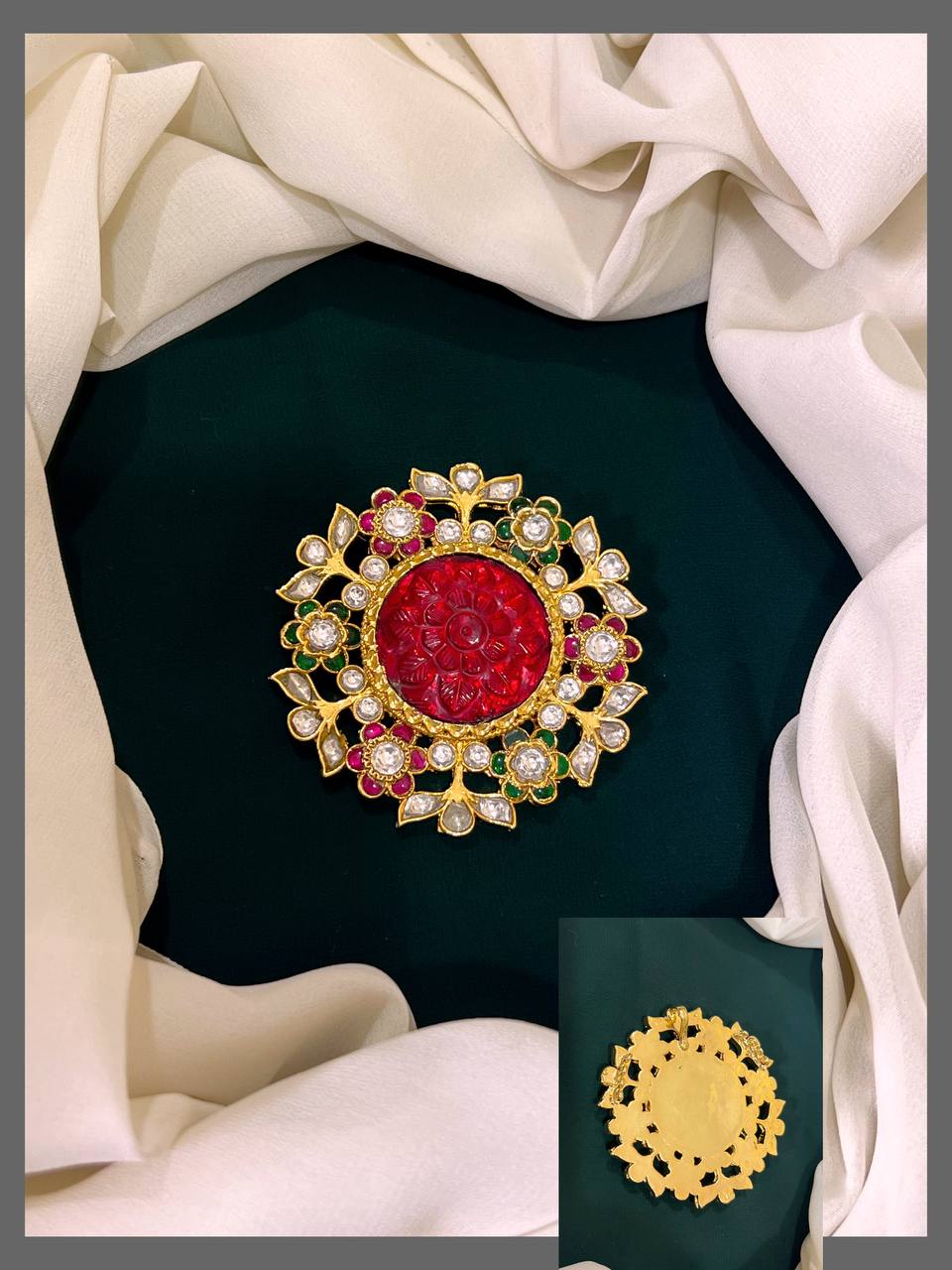 Beautiful Multi Flower Kundan Pendent - KP0050