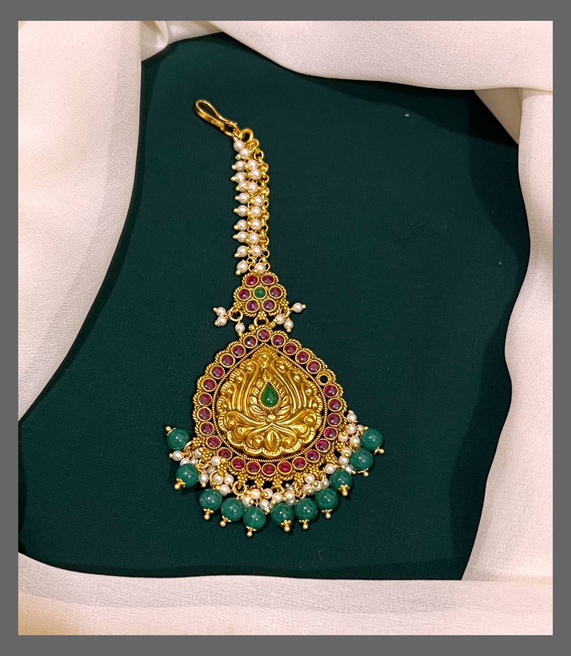 Beautiful Antique  Pearl  Maang Tikka - HA0093