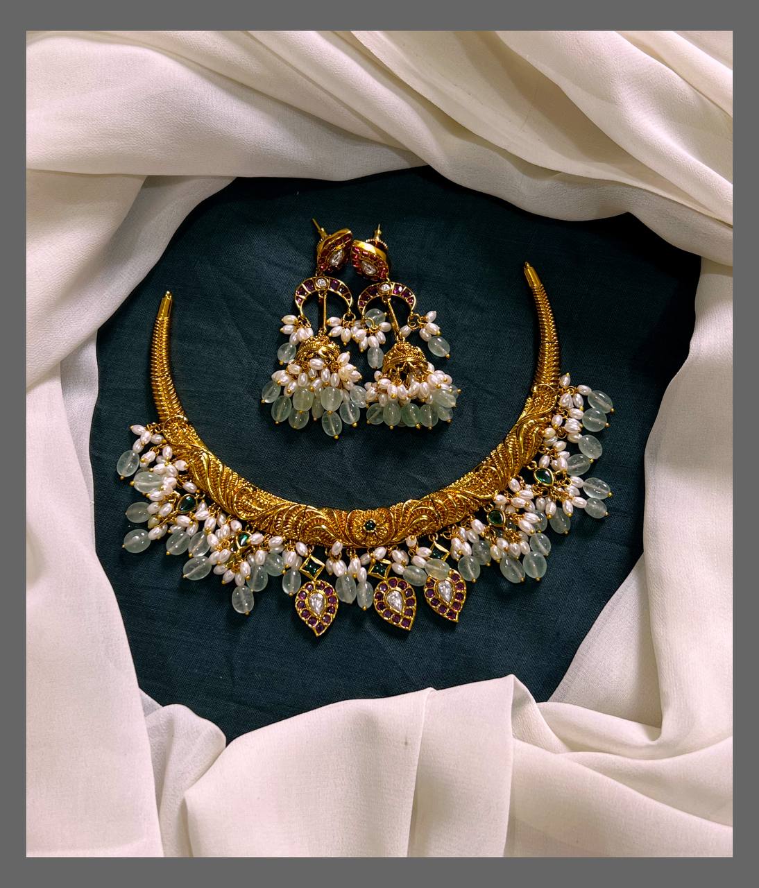 Antic Kante Rice Pearl Necklace in Nakshi - NN00533