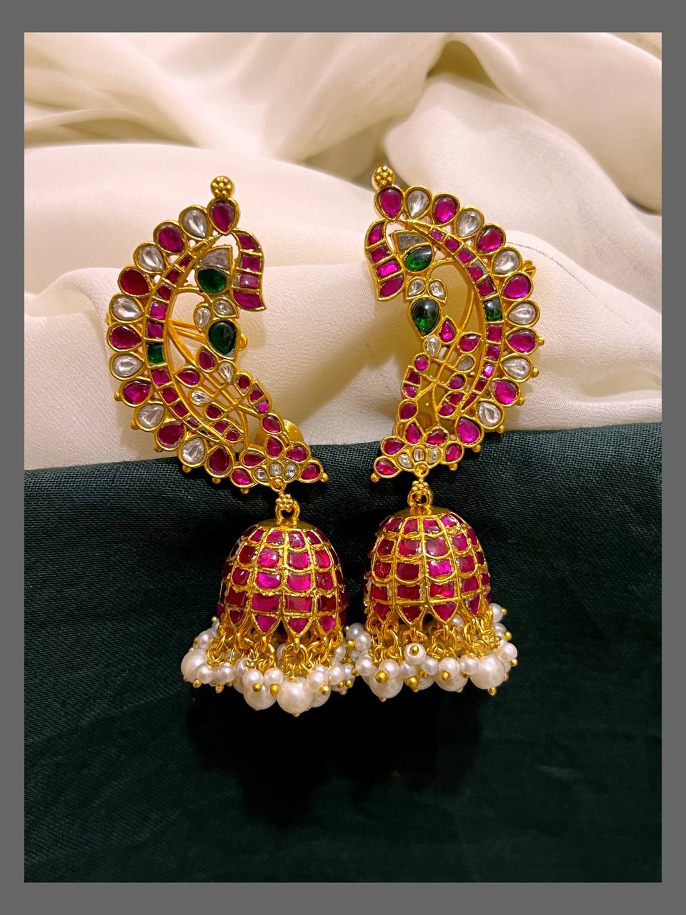 Beautiful Multi colour Ear Cuff with Jhumki in Kundan -KE00492