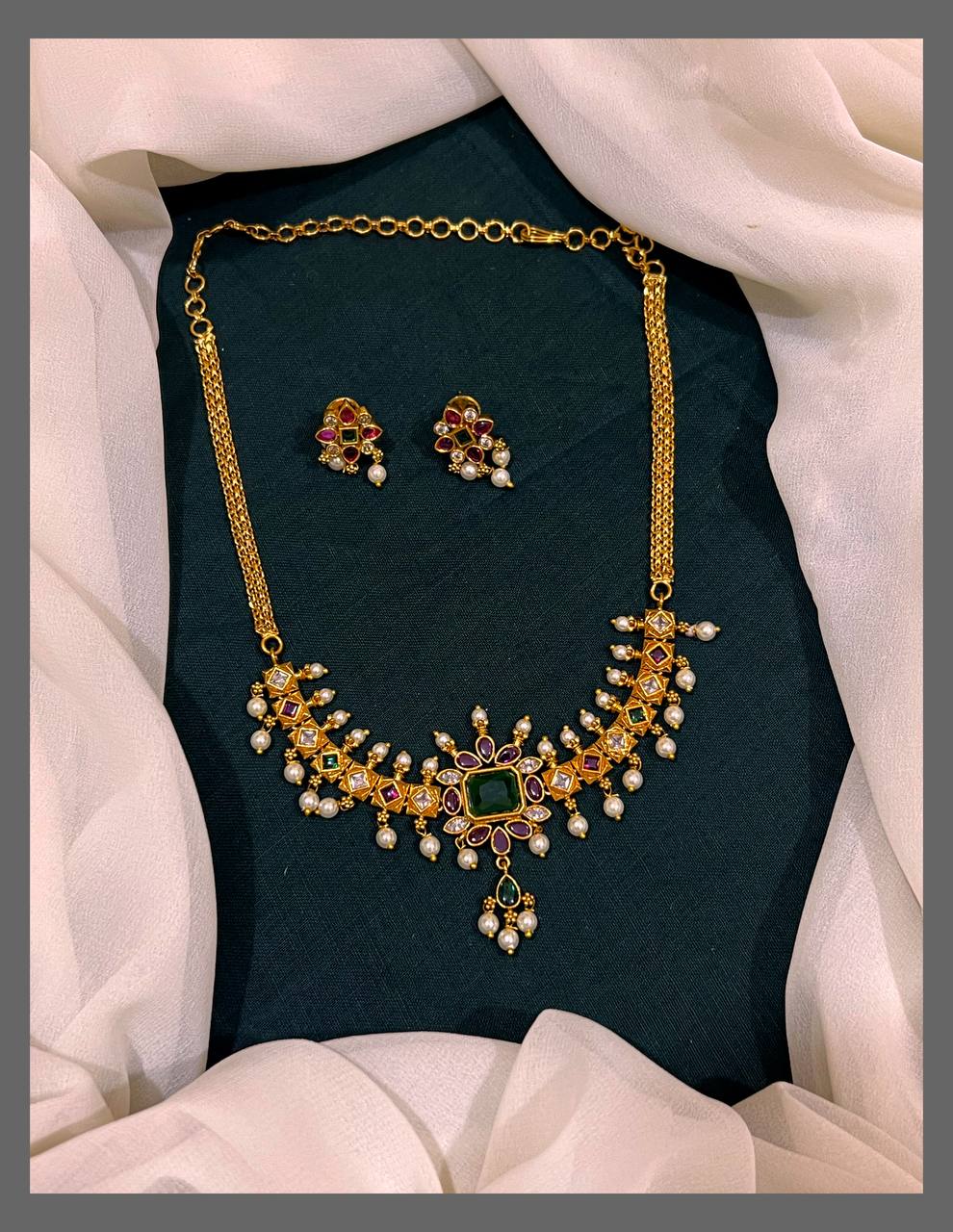 Beautiful white Pearl Necklace in Nakshi - NN00542