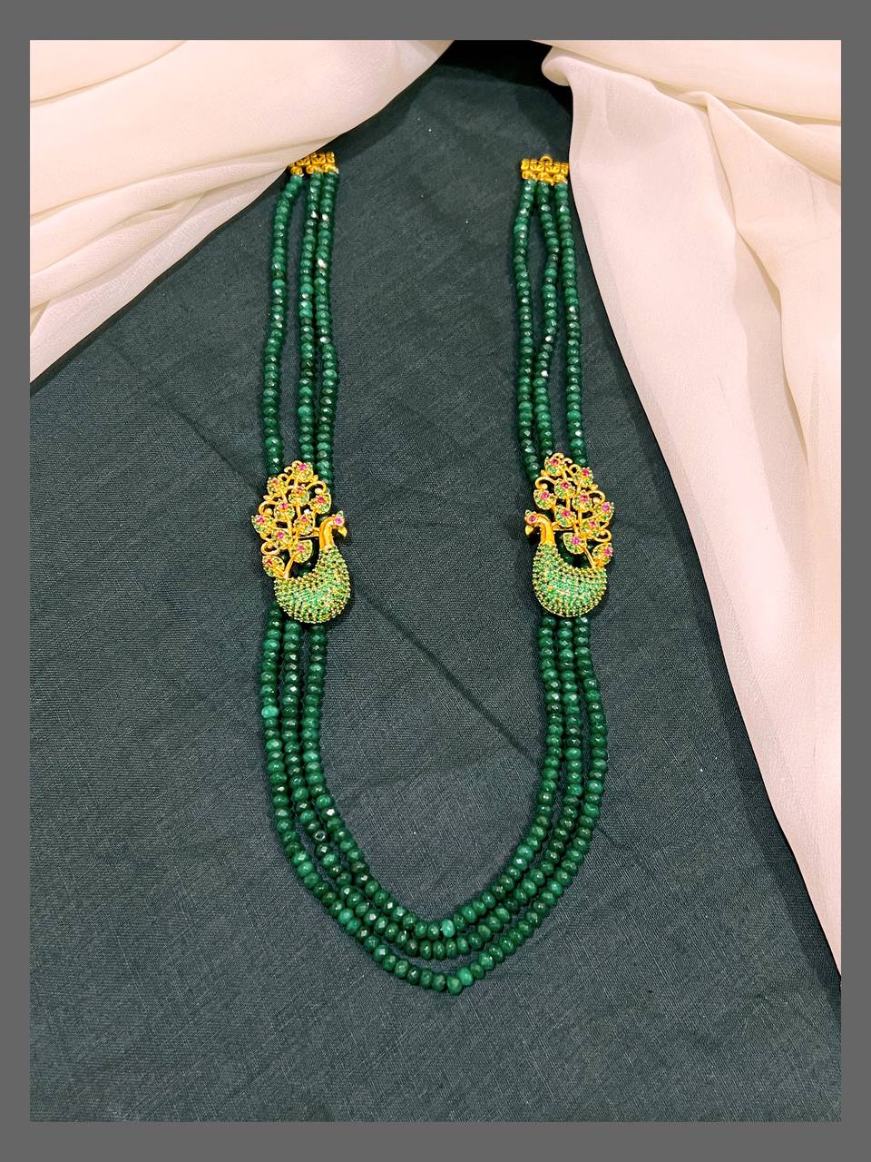 Beautiful Pearl Haram With Side Peacock Pendant - PB00315