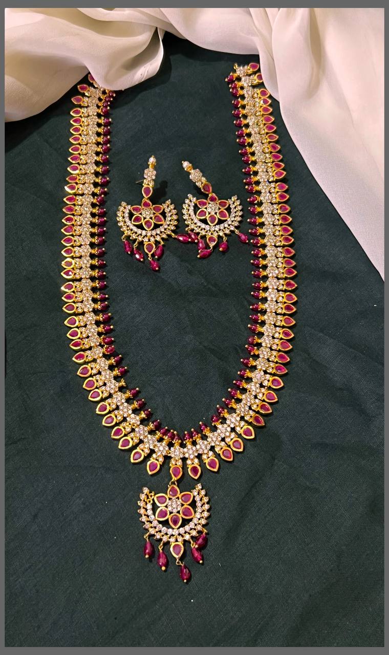 Ruby Dew Drop with White Stone Haram in Nakshi - NH00316