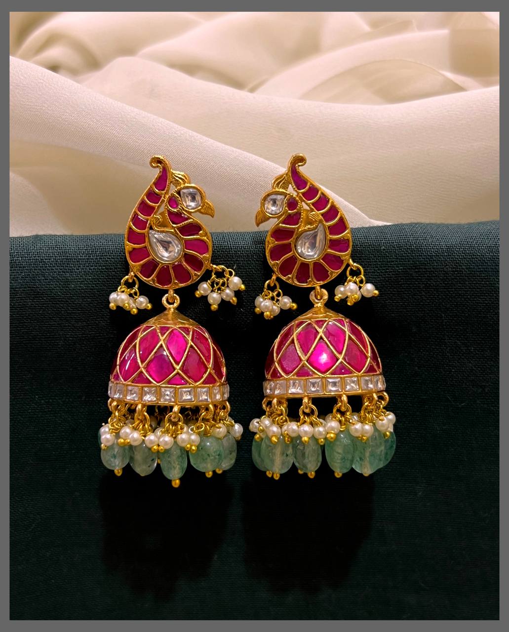 Beautiful Jadau Peacock Jhumki - KE00509