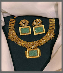 Antique Emerald with Peacock Necklace in Nakshi - NN00616
