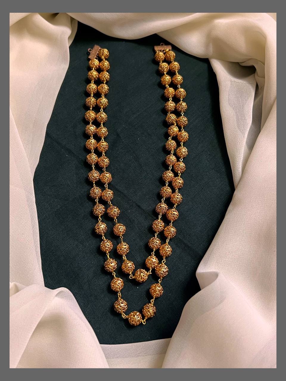 Double Layer Golden Beads Haram in Nakshi - PB00426