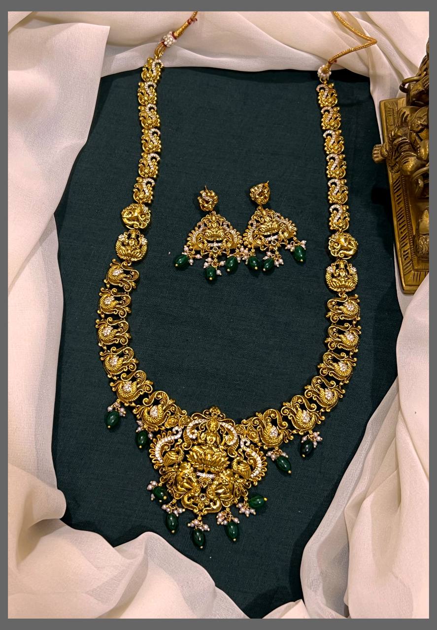 Lakshmi Pendant with Peacock Haram in Nakshi - NH00330