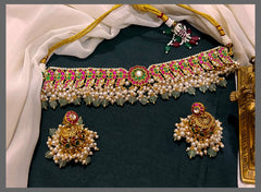 Multi Colour Peacock Chokar with Flower in Kundan - KN00536