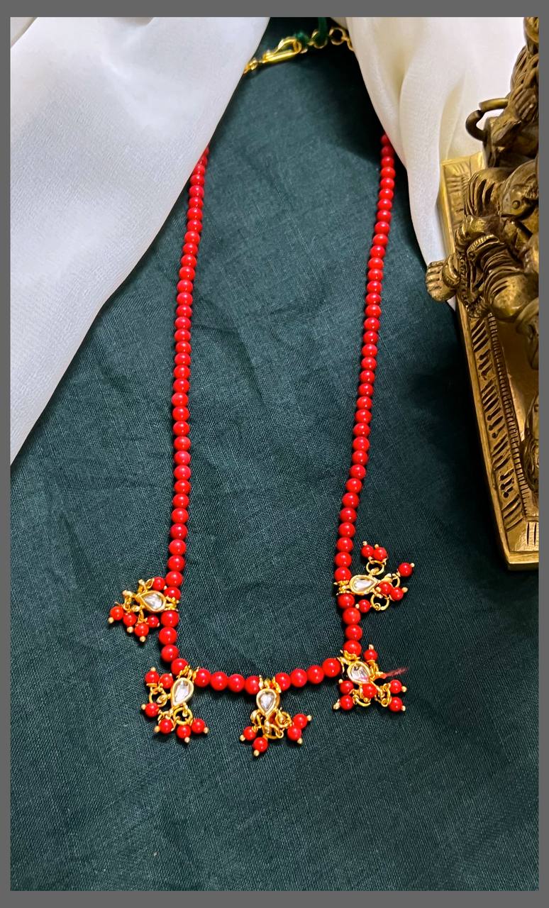 Coral Beads with Small Pearl Pendant Haram - PB00446