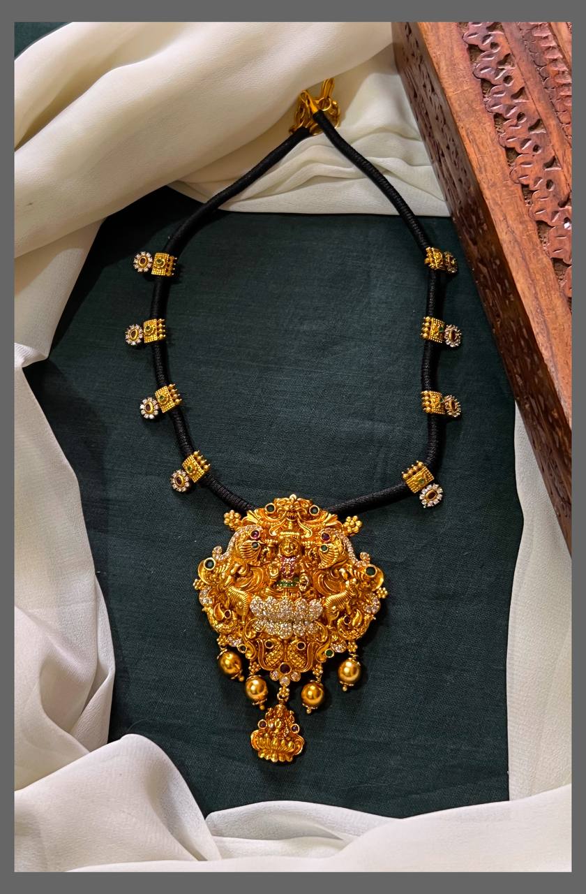 Lakshmi Pendant with Temple side pendant in Black dori - BD00100